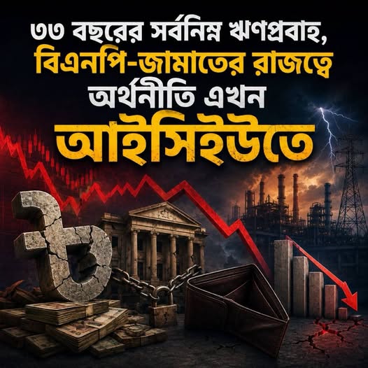 ৩৩ বছরের সর্বনিম্ন ঋণপ্রবাহ, বিএনপি-জামাতের রাজত্বে অর্থনীতি এখন আইসিইউতে