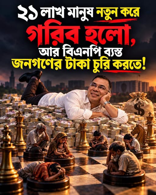 ২১ লাখ মানুষ নতুন করে গরিব হলো, আর বিএনপি ব্যস্ত জনগণের টাকা চুরি করতে!